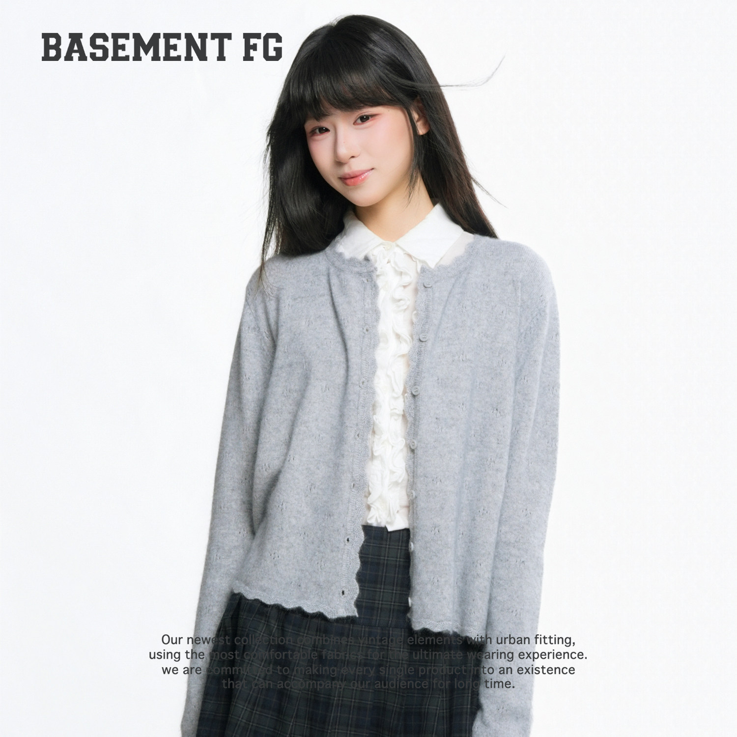 BASEMENTFG毛织外套26秋冬新款针织开衫女早秋纽扣毛衣263080114