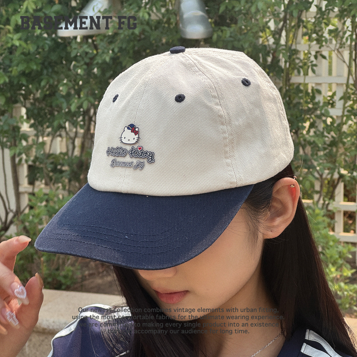 BASEMENTFGxHelloKitty刺绣撞色棒球帽休闲百搭264010011005 - 实物图