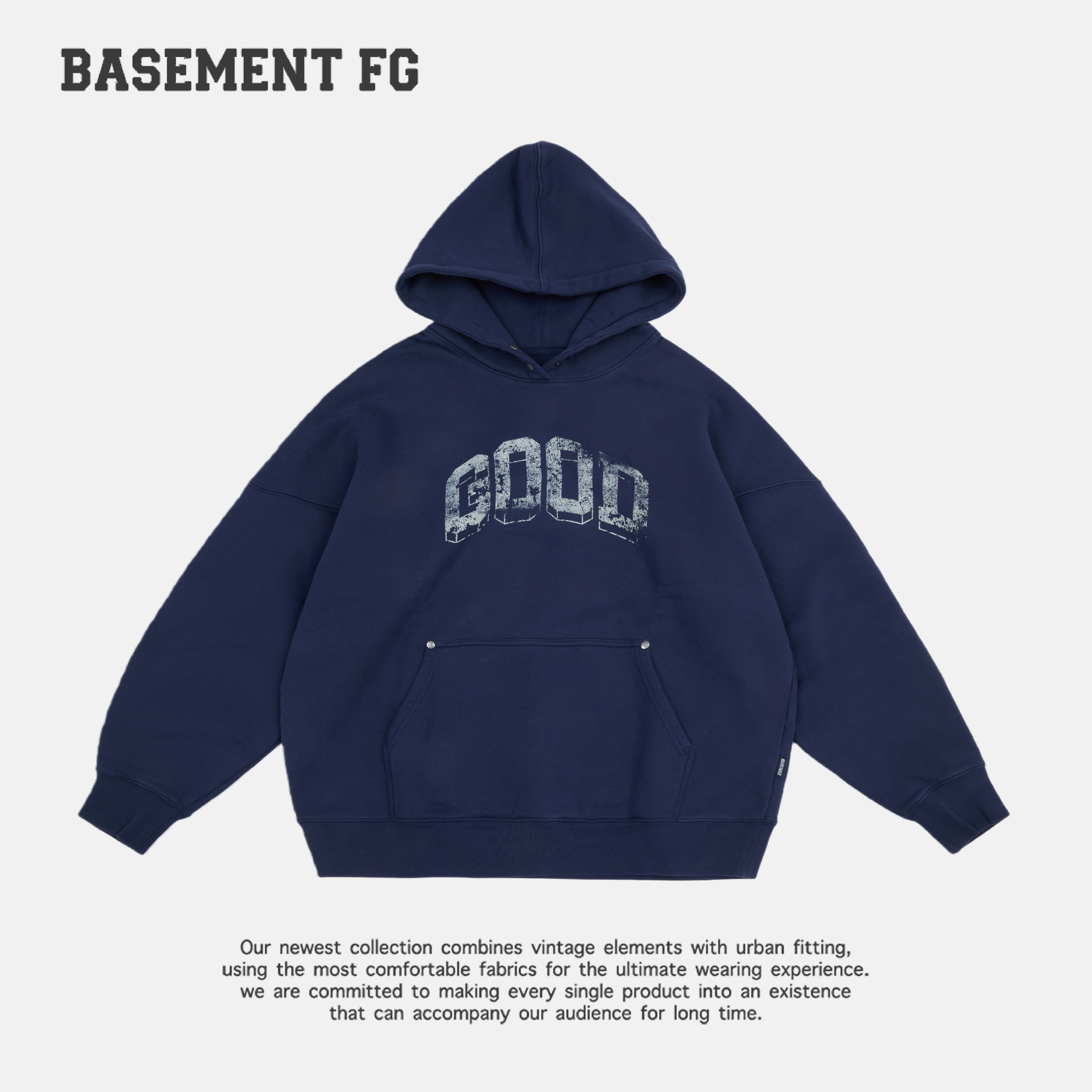 BASEMENTFG美式复古连帽卫衣宽松百搭休闲上衣潮241050203030