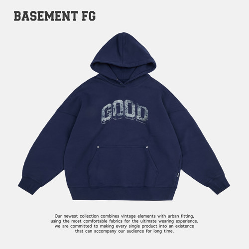 BASEMENTFG美式复古连帽卫衣宽松百搭休闲上衣潮241050203030