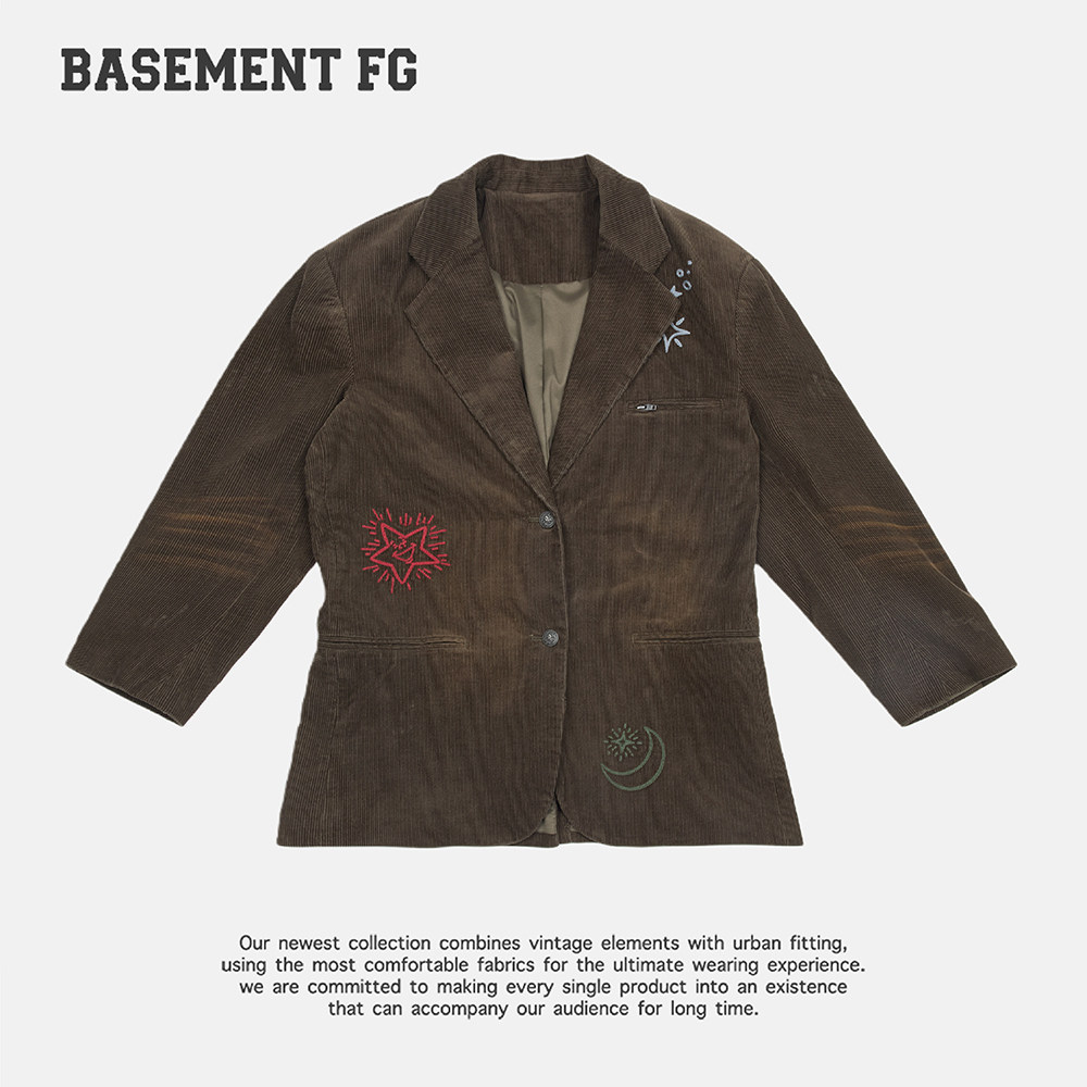 BASEMENT FG复古风灯芯绒西装外套男女刺绣徽章西服252090014018