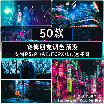 赛博朋克调色LUTS预设Lr/Pr滤镜/AE/fcpx视频调色插件预设