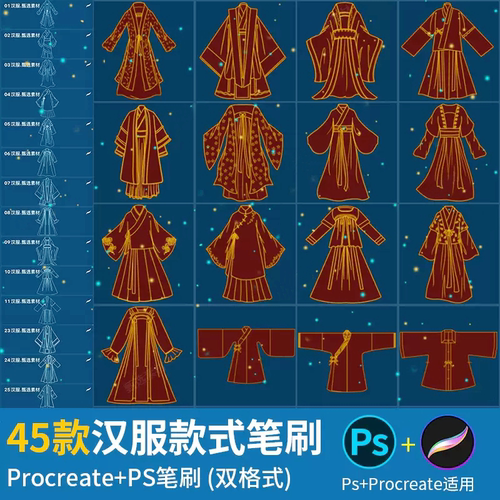 ps笔刷procreate笔刷汉服古装服装设计绘画插画手绘素材平板