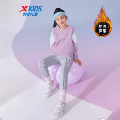 特步童装女童卫衣春秋款新款儿童春装大童上衣加绒春秋运动服