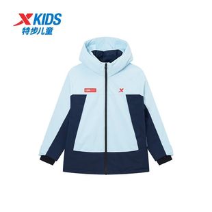 特步童装冬季儿童运动外套男童保暖舒适亲肤中大童连帽拉链羽绒服