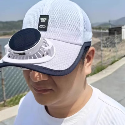 夏季太阳能充电带风扇帽子男女士休闲透气网眼防晒户外遮阳鸭舌帽