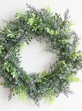仿真花环尤加利花环满天星草环假花门饰挂饰挂件壁挂婚庆绿色装饰