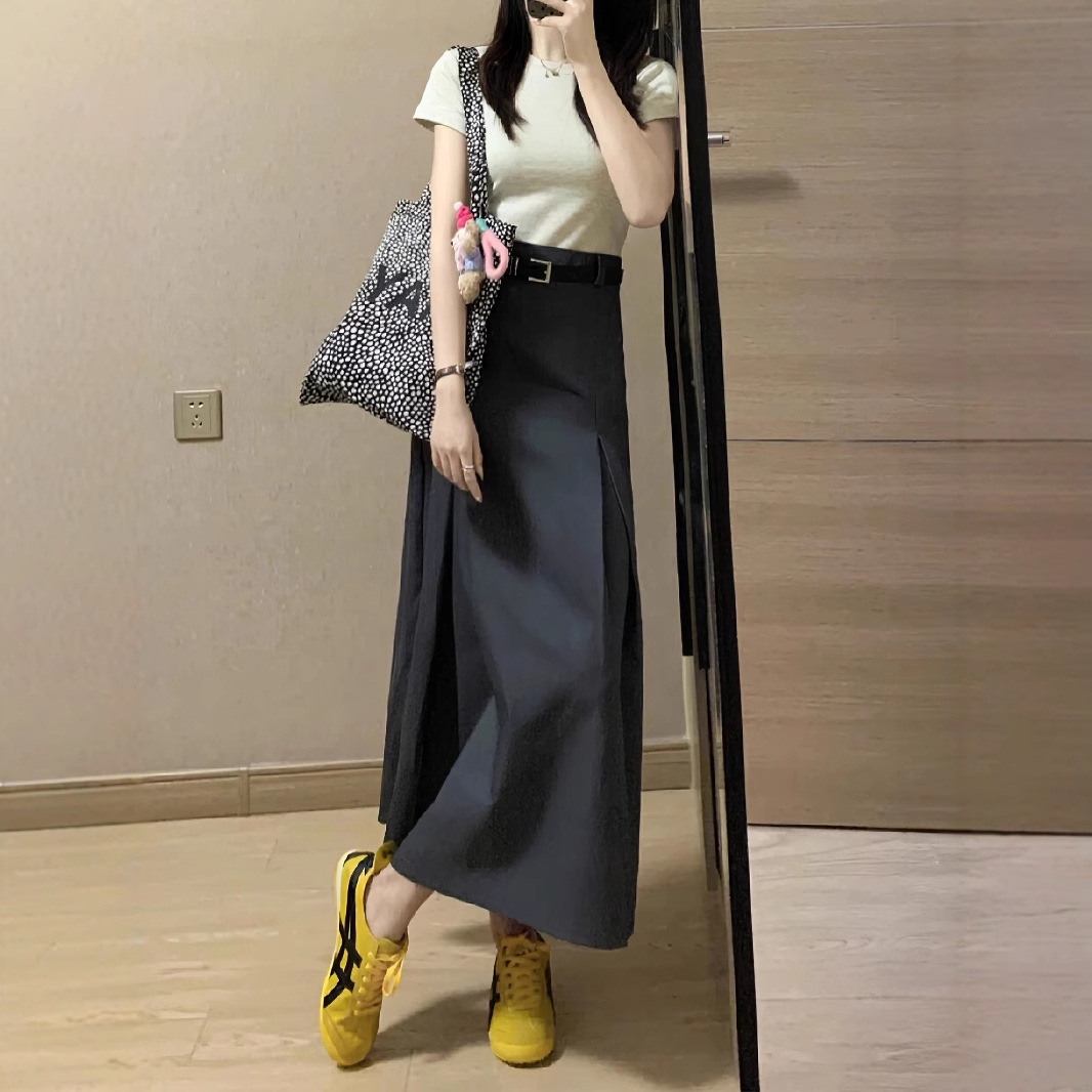 梨形身材灰色西装半身裙女秋季胖妹妹mm高腰遮胯显瘦中长款a字裙