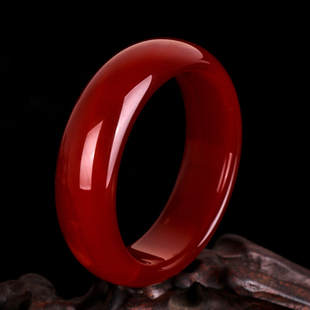 天然正品玛瑙玉镯子巴西红玛瑙手镯女少女加宽版红色旺夫真玉手镯