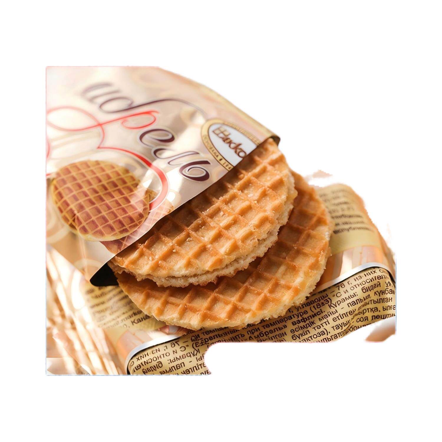 俄罗斯进口拉丝饼干无蜂蜜炼乳夹心瓦夫饼网红零食品原装年货焦糖
