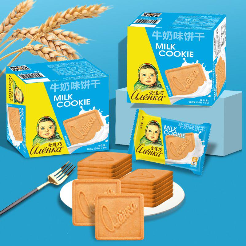 爱莲巧饼干俄罗斯进口大头娃娃酥脆早餐饼干30包900g情人节礼盒