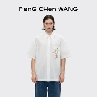 衬衫 FengChenWang植物系穿搭胶印植物染印花短袖 秀场同款