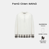 男女同款 衫 新品 FengChenWang26早春白色格纹2合1长袖