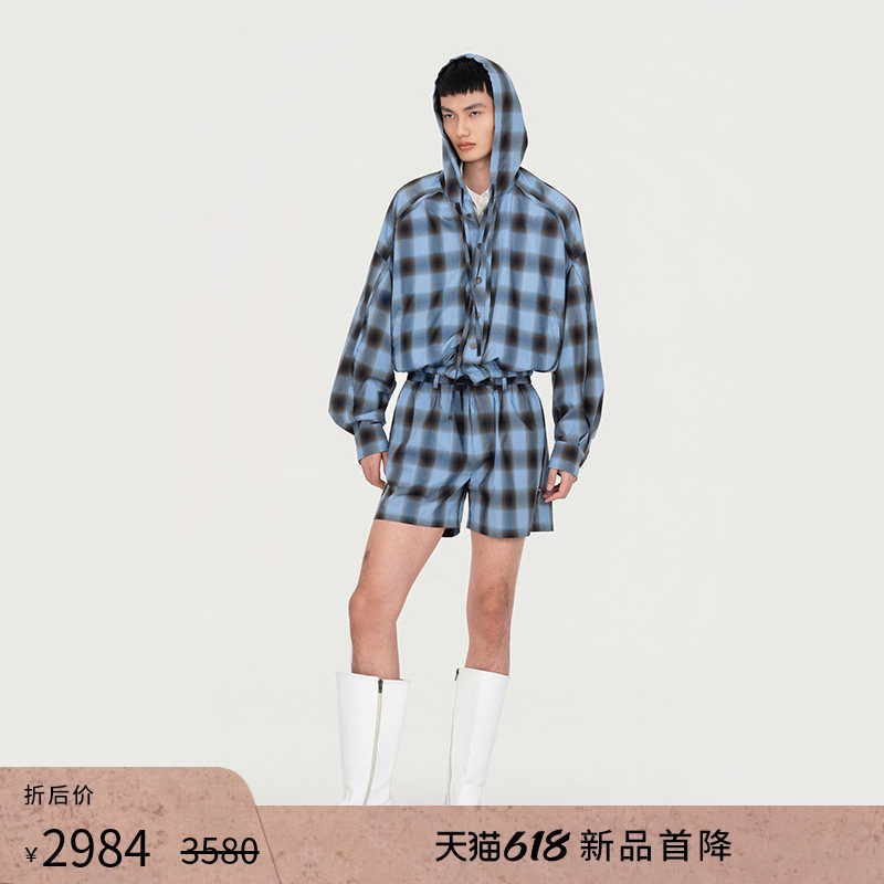 【明星同款】FengChenWang26春夏新品格纹连帽衫短款外套男女款