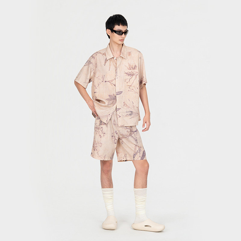 【明星同款】FengChenWang26春夏新品植物染印花短袖衬衫男女衬衣