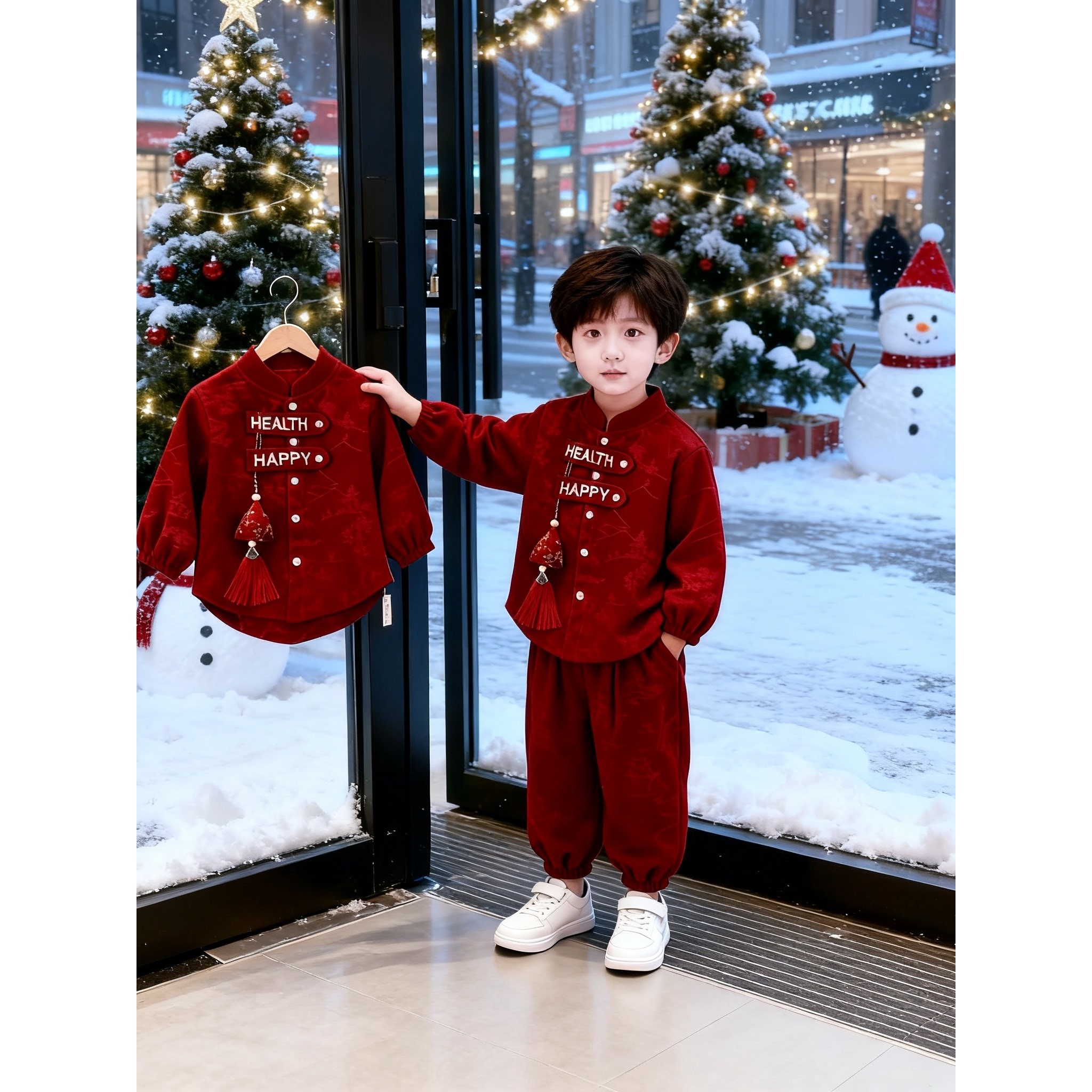 全棉纯棉男女童红色套装2026新款卫衣婴儿宝宝过年喜庆唐装秋冬儿