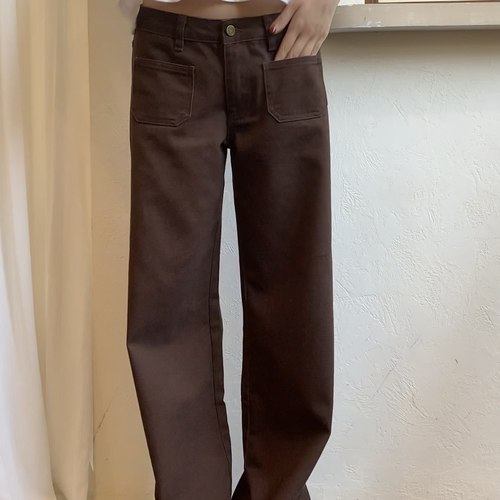 3Qha 复古咖色直筒纯棉休闲女士牛仔裤女宽松