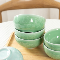 青瓷米饭碗家用2024新款中式5英寸碗单个高颜值浮雕陶瓷餐具龙泉