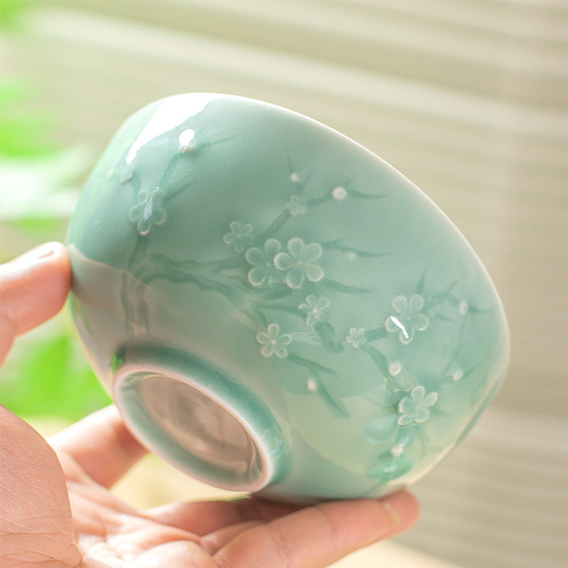 龙泉西冲青瓷梅花浮雕大号饭碗图片