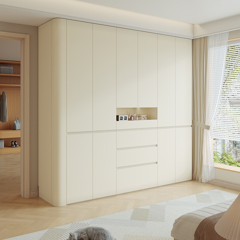 政补实木分段式圆弧衣柜家用卧室奶油风小户型免拉手收纳储物衣橱,住宅家具,独立衣柜,淘宝优惠券,粉丝福利购,淘宝优惠卷