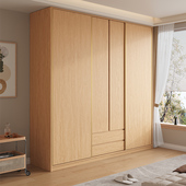 国补实木推拉门衣柜卧室家用分段式 现代简约橡木色滑门收纳大衣橱