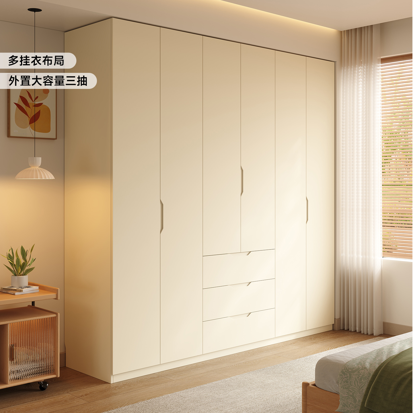 国补一门到顶实木凹槽拉手衣柜家用卧室新款分段式成品柜子大衣橱