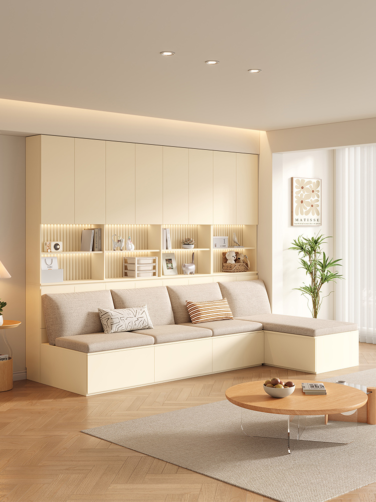 国补定制实木卡座沙发书柜一体整墙储物柜满墙客厅置物柜落地书架