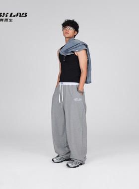 CBXLAB街舞潮牌男装撞色腰头嘻哈裤灰色美式薄款街舞裤子hiphop潮
