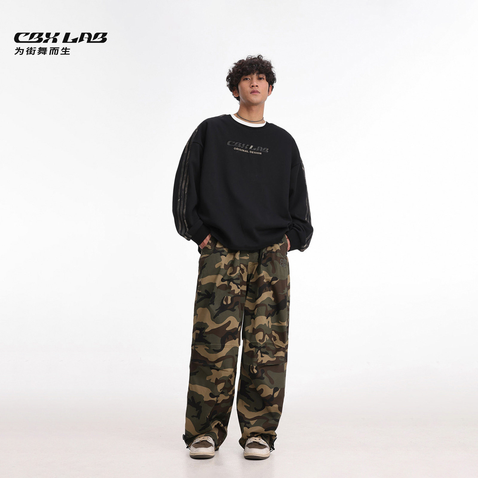 CBXLAB街舞潮牌男装迷彩工装裤美式hiphop伞兵裤嘻哈街头运动裤