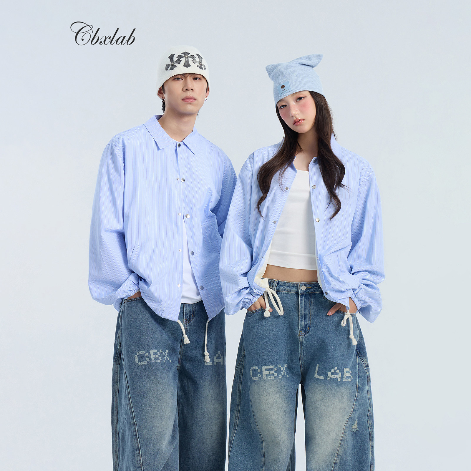 CBXLAB男装街头条纹衬衫嘻哈外套