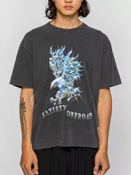 Satisfy Mothtech Eagle T-Shirt Flame Eagle Print T-Shirt Off-Road Tee Short Sleeve