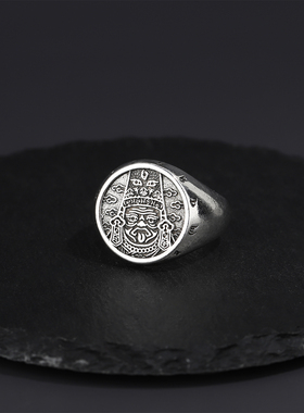 DAMAI 复古做旧唐卡黑财神赞布绿那布金刚不动佛六字真言开口戒指