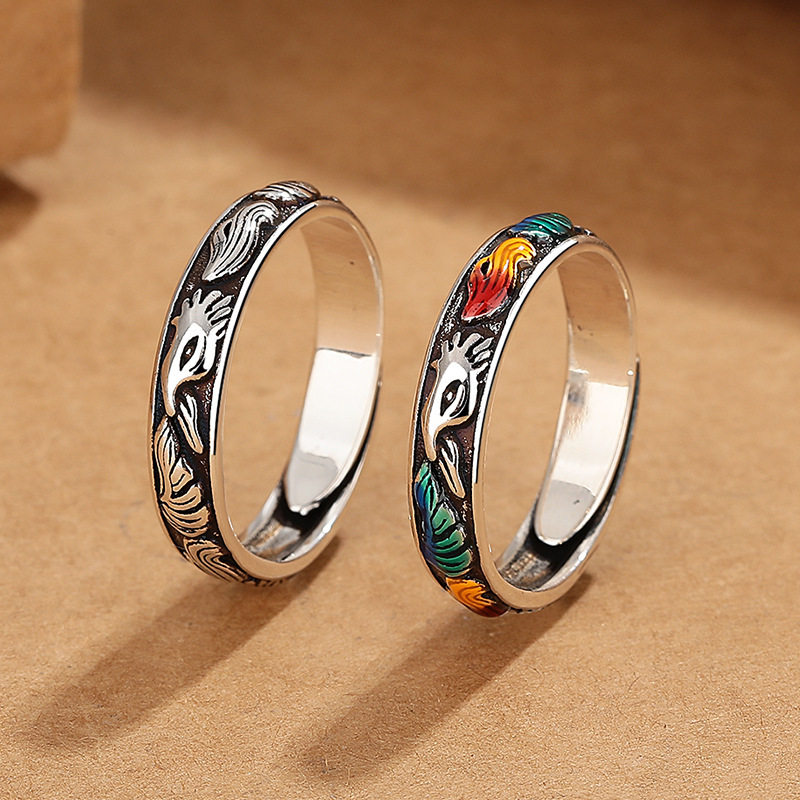 DAMAI 景泰蓝珐琅九尾狐狸戒指女个性复古做旧民族风简约开口指环