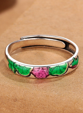 景泰蓝珐琅荷叶荷花戒指女滴胶工艺复古民族风文艺范小众设计指环