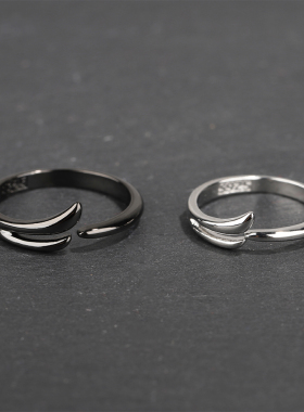 比翼双飞鸟情侣款对戒黑色哑光学生闺蜜戒指二人小众设计一对指环