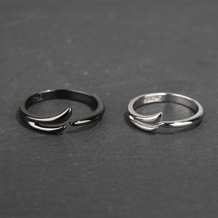 比翼双飞鸟情侣款对戒黑色哑光学生闺蜜戒指二人小众设计一对指环