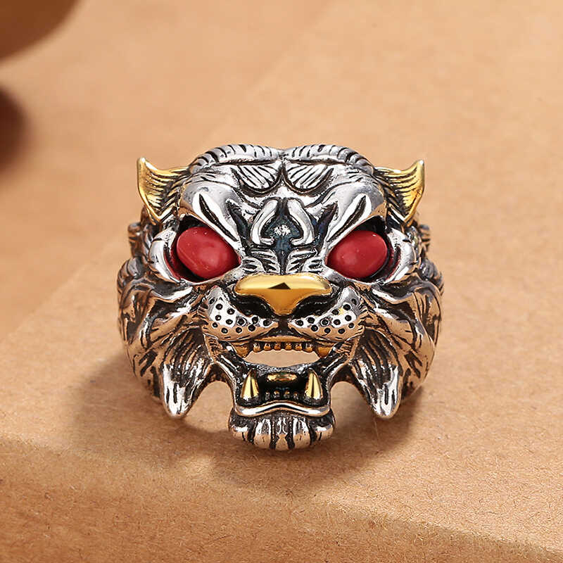 虎啸山河戒指男女款复古民族风生肖虎霸气个性时尚开口可调节指环
