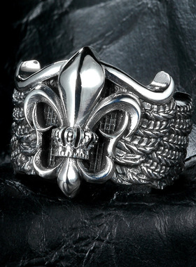 欧美复古鸢尾花戒指霸气男士潮人戒子小众设计个性嘻哈朋克风指环