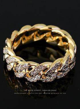 古巴链戒指满锆石潮流男女指环