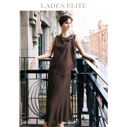 LadySElite/慕裁【枫糖夏威夷】醋酸无袖衬衫半裙女新款通勤套装