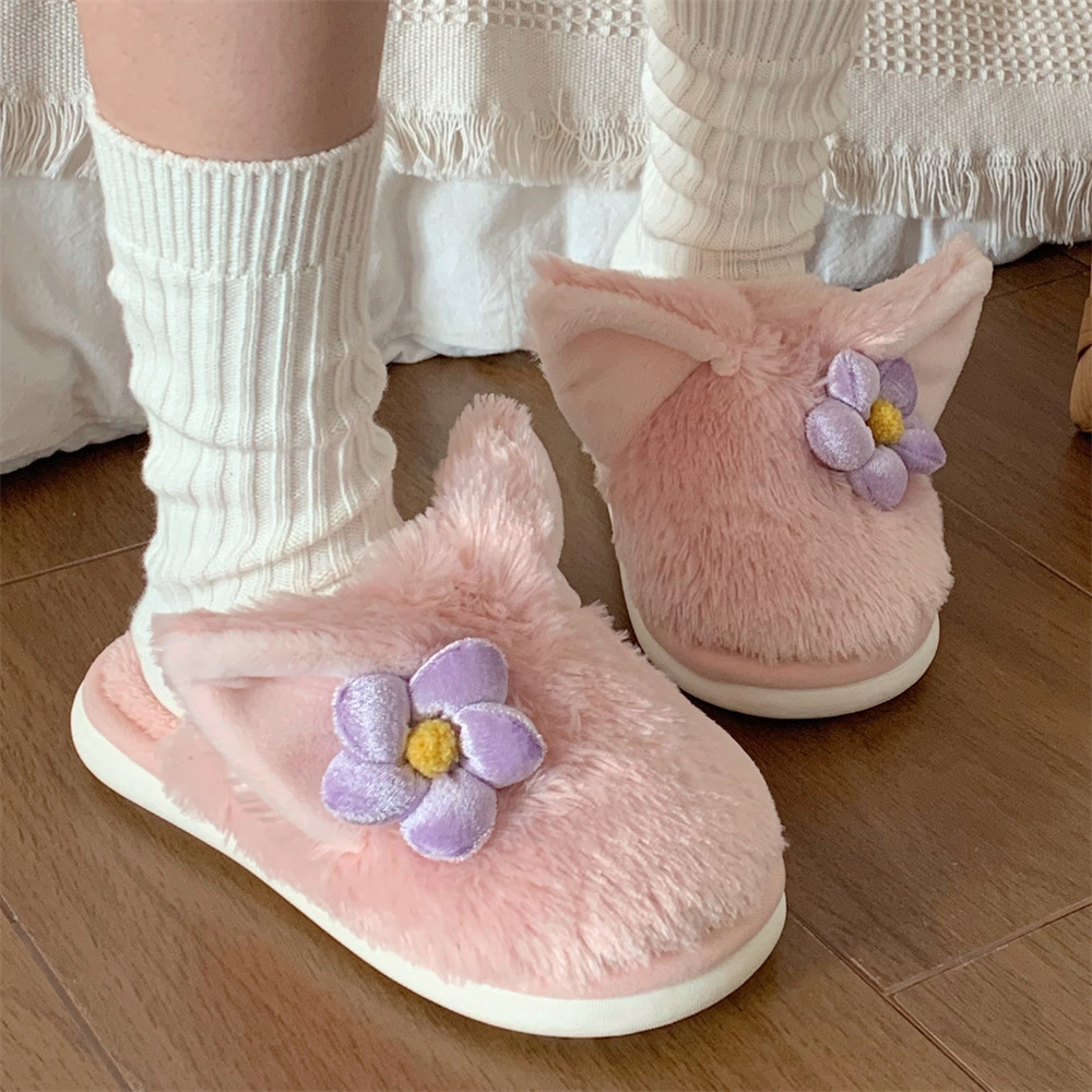 居家休闲踩屎感棉拖鞋女冬可爱卡通狐狸毛绒绒保暖防滑软底月子鞋