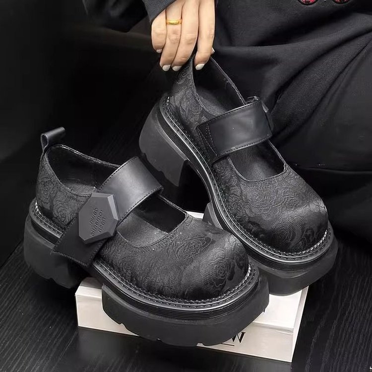 粗跟法式厚底玛丽珍单鞋女2025春季新款国风配裙子增高jk小皮鞋
