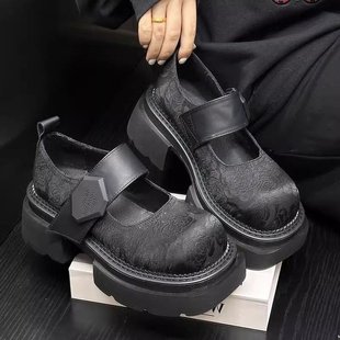 新款 粗跟法式 厚底瑪麗珍單鞋 女2025春季 國風配裙子增高jk小皮鞋