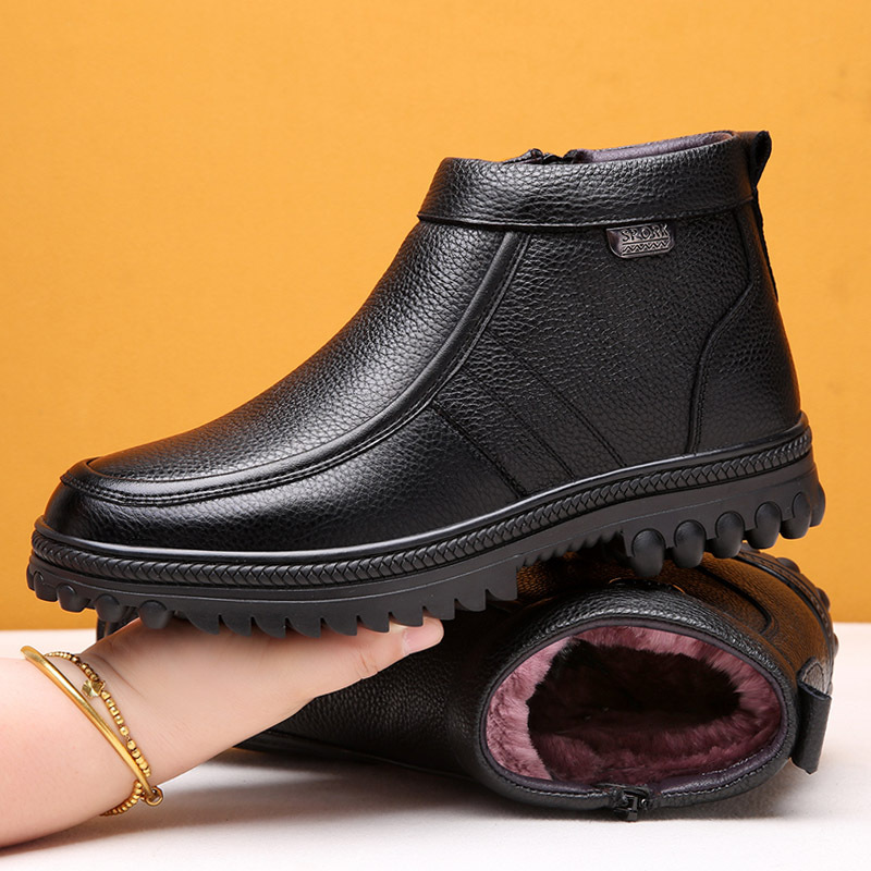 头层牛皮冬季羊毛男士棉鞋加绒保暖中老年真皮爸爸男鞋47大码皮鞋