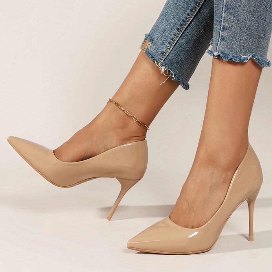 外贸彩色高跟鞋跨境2025新款女鞋跟春秋纯色尖头浅口大码女鞋批发