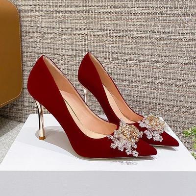 加宽胖大码婚鞋41到43码红色高跟鞋女鞋新娘结婚订婚单鞋44 45码