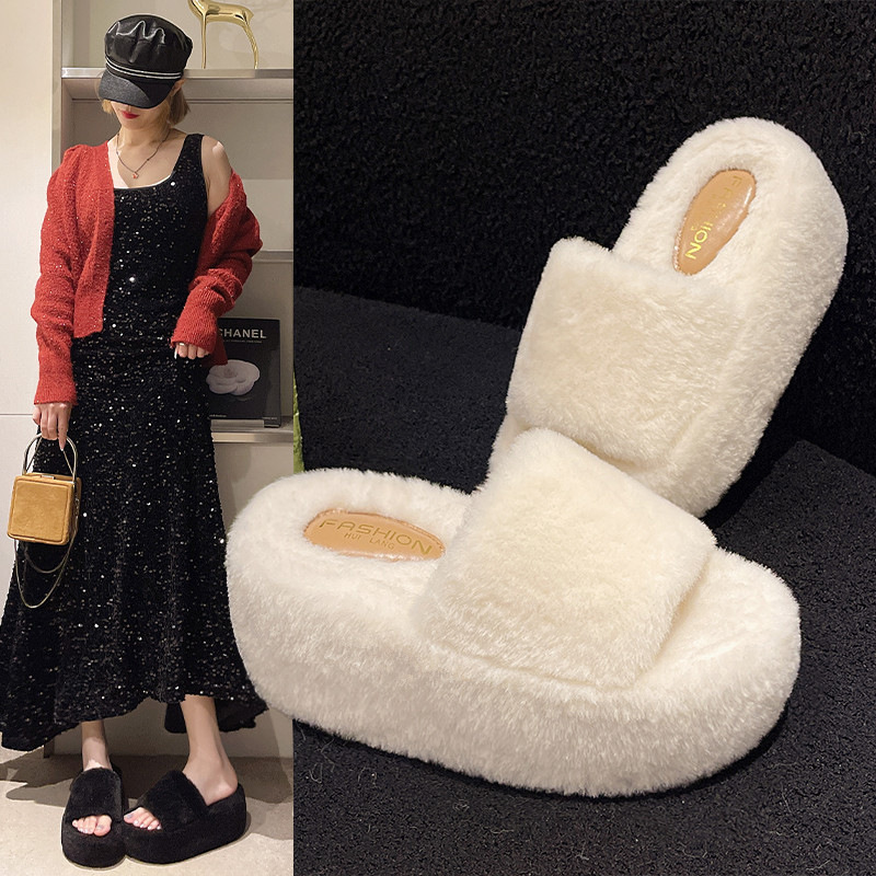 仙女风毛毛拖鞋女2024秋冬新款毛茸茸居家平底外穿毛绒拖批发
