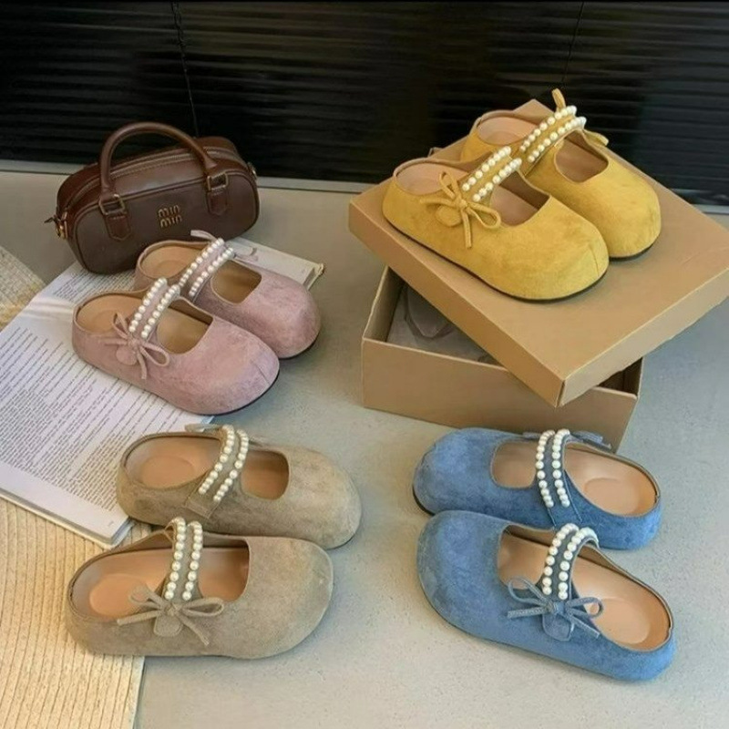 包头半拖鞋女春夏季2025新款珍珠一脚蹬勃肯厚底凉拖懒人凉鞋 202