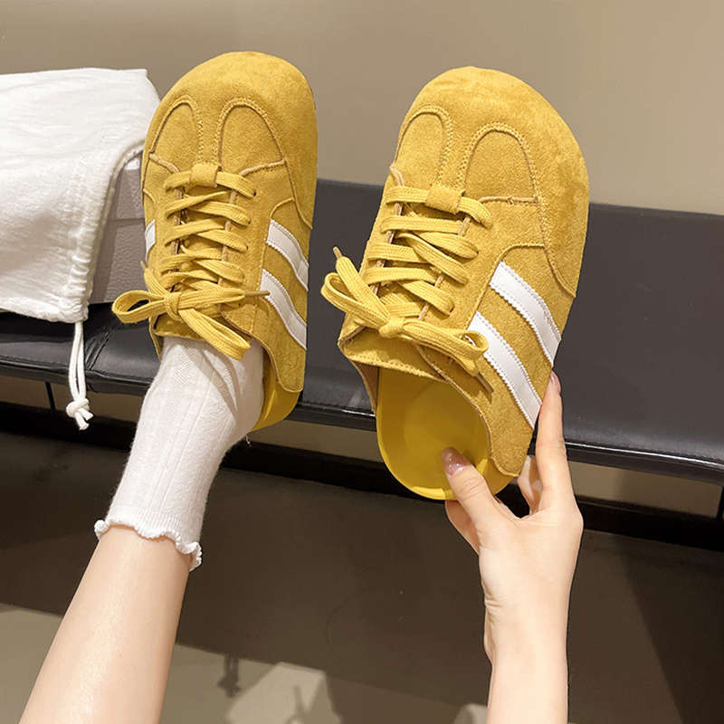 2025春夏新款时尚韩版系带德训鞋休闲风百搭内增高软底包头半拖鞋