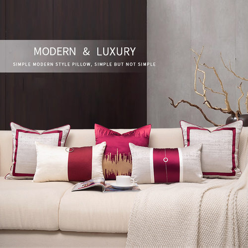 新中式客厅红木沙发红色刺绣系列抱枕软装样板房床头靠枕腰枕批发